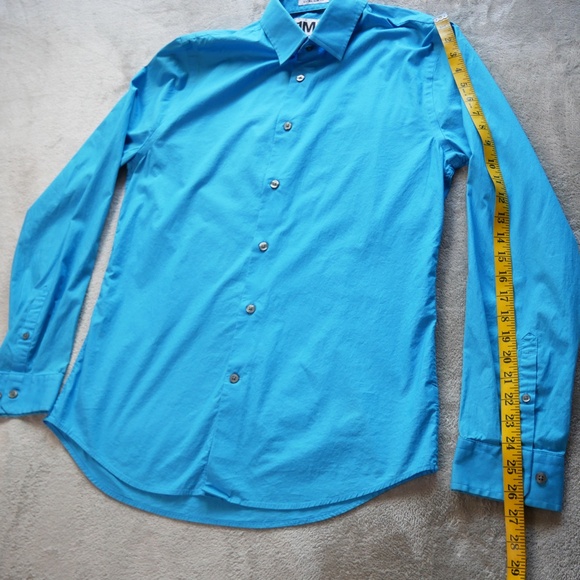 1MX Express Shirt Mens Medium Blue Button Up Long Sleeve Extra Slim Fit - Picture 8 of 12